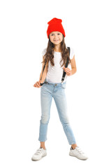 Stylish girl in jeans on white background