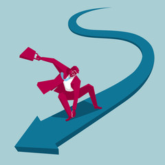 Obraz premium Businessman is surfing. Isolated on blue background.
