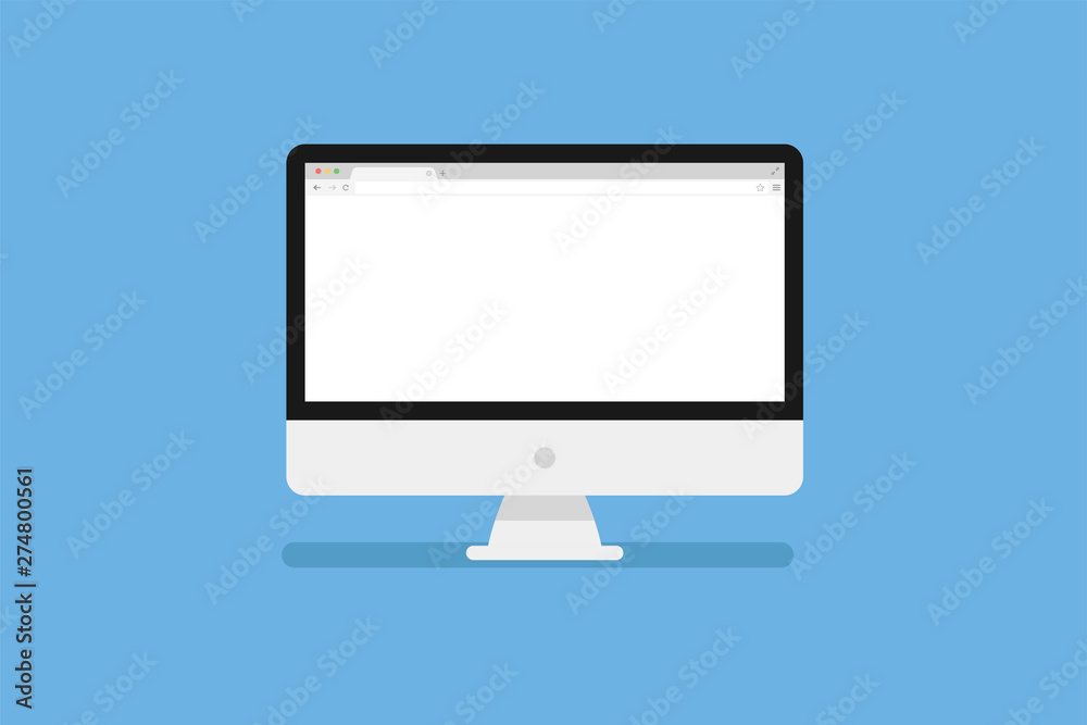 Fototapete personal computer screen with browser window in trendy flat style isolated on blue background with s
