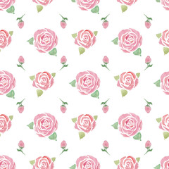 Seamless pattern with tender pink roses on a white background