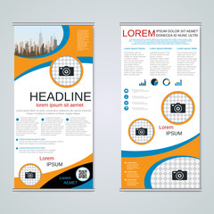 Modern roll-up business banners, two-sided flyer vector design template
