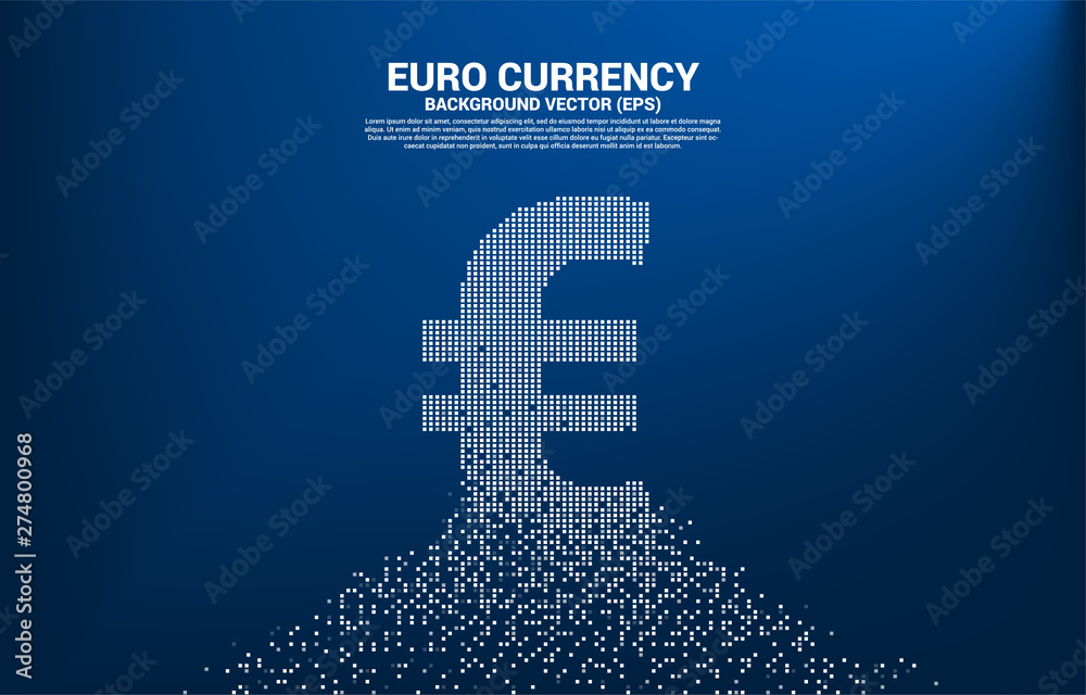 Poster vector money euro currency icon from pixel transform. concept for digital financial network connecti
