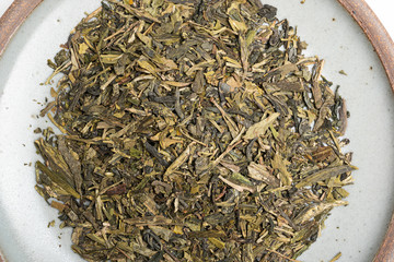 A Bunch Of Loose Dried Green Tea Leaves