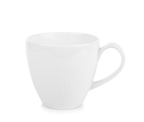 White ceramic mug on white background.
