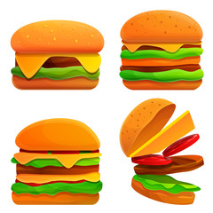 cartoon burgers set, vector illustration
