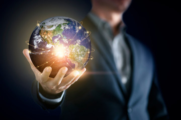 Conceptual image of business man with  social connection , online network technology business.