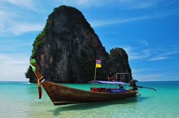 Clear water and blue sky, beautiful beach in Krabi / Thailand