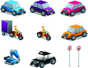 Naklejka premium cars and motorcycles isometric illustrations