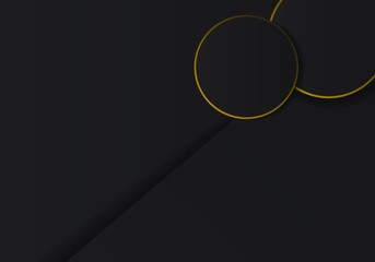 Vector of luxury abstract dark background with circle shape. Realistic golden line and shapes textured object. Futuristic and elegant. Eps 10.