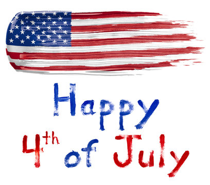 Paint smear in the colors of the American Flag with Happy Fourth of July text