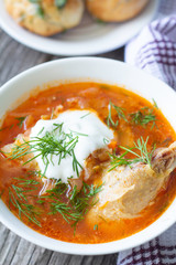 soup soup with duck closeup