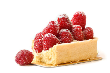 Raspberries tart on white background - isolated