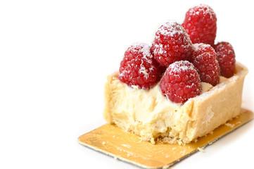 Raspberries tart on white background - isolated