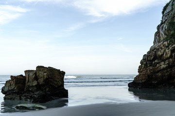 Rocks in the cliffs of the beach of Honey Island in Paranaguá Bay, Brazil