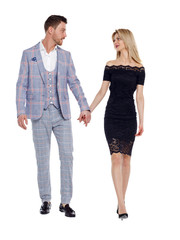 Front view of two walking business people.