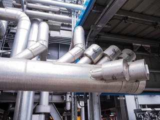 Piping and insulation of steam in boiler systems for industrial zone in at power plant.