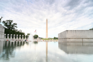Washington monument in front of reflecting pool