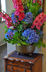 Colorful floral arrangement on table