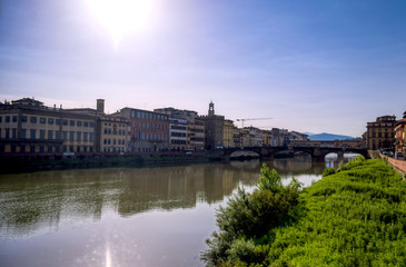 Fototapeta premium Florence, along the Arno River, in the Tuscany region of Italy.