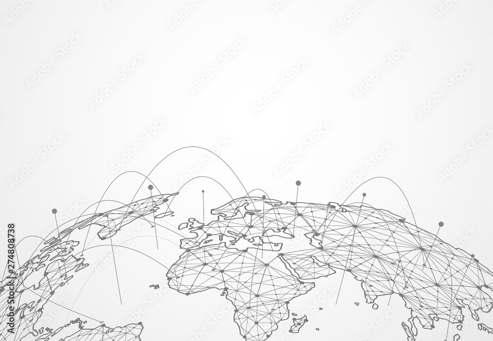 Poster global network connection. world map point and line composition concept of global business. vector i