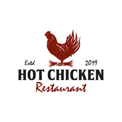 Fototapeta na wymiar Hot chicken restaurant retro logo design