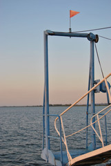 blue ship ladder on a water background