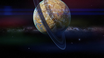 beautiful exoplanet with ring system, exotic alien planet  © dottedyeti