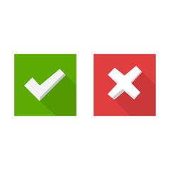 Tick and cross signs. Green checkmark and red X icons