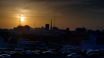 Sunset over a highway, Bangkok, Thailand