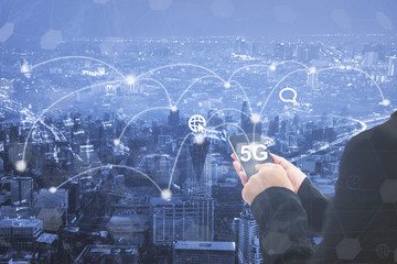 Digital marketing. Business using modern interface payments online shopping communication and icon customer network connection on virtual screen. Business innovation technology 5G concept
