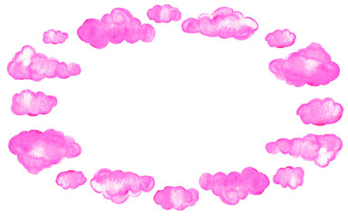 Frame of pink clouds. Set of watercolor clouds for your design