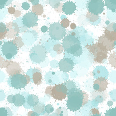 Watercolor transparent stains vector seamless wallpaper pattern. Colorful ink splatter, spray blots, dirty spot elements seamless. Watercolor paint splashes pattern, smear liquid stains.
