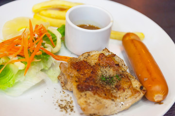Chicken Steak with Black Pepper and Sausage