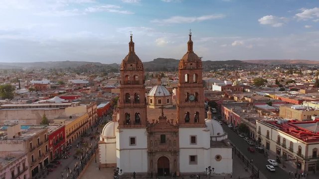 Durango Mexico Cathedral Drone Footage Sunset