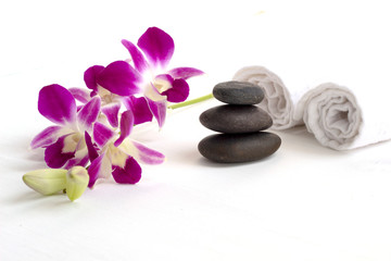 stone spa and orchid on white background