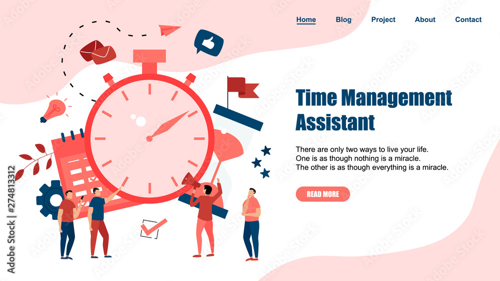 Canvas Prints webpage template. concept of time management assistant with business icons