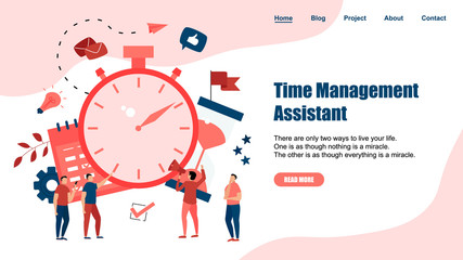 Webpage Template. Concept of time management assistant with business icons	
