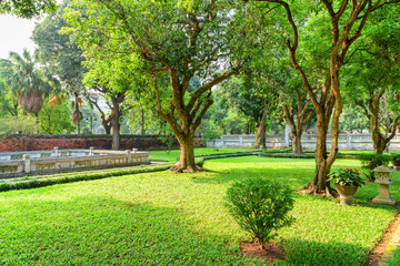 Scenic traditional Vietnamese garden at the Temple of Literature