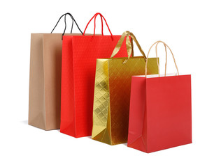 Group of color paper shopping bags isolated on white background, E-commerce digital marketing lifestyle Concept