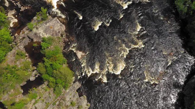 Flyover Nesowdnehunk Falls on the Penobscot River in Baxter State Park AERIAL TOP DOWN