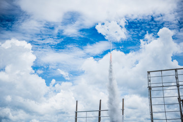 Rocket lauch to the sky sunset in Rocket festival,The celebration for plentiful rains during the rice plant season,Traditional rocket festivals of Thailand.