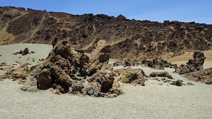 Fototapeta na wymiar rough volcanic landscpae on teide volcano