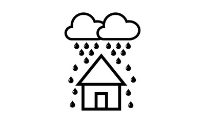 Rain falling on house icon for weather and home protection concepts