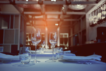 empty glasses wine in restaurant, glass water, campaign glass