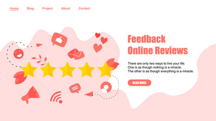 Webpage Template. Five star customer online rating. Concept of feedback. 