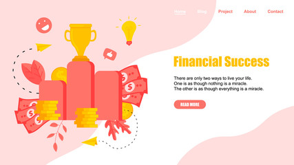 Webpage Template. Financial success illustration. Business success flat design concept 