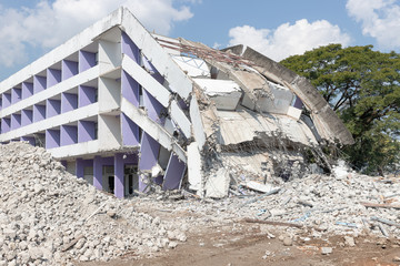 Old building collapse after earthquake wating to demolish by engineer.