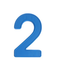 Plastic number isolated on white background, number 2