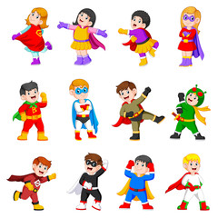 the collection of the children are using the superheroes costume