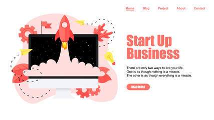 Webpage Template. Concept of startup launch of a new online business	